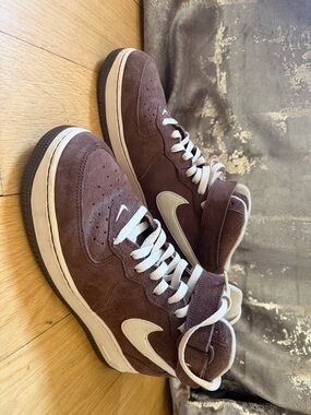 Men's Nike Air Force 1 Suede High-Top Sneakers in Brown and Cream